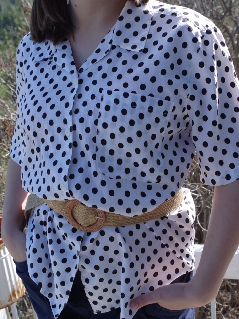 Ladies 90s Polka Dot Blouse By Snazzie Solo